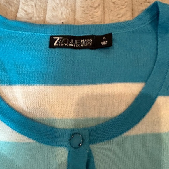 Striped Blue & Black Button-Front Women's Sweater xl - Picture 3 of 5